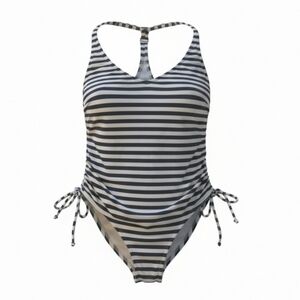 Palisades Beach Club Women's Striped Navy and White One-Piece Swimsuit